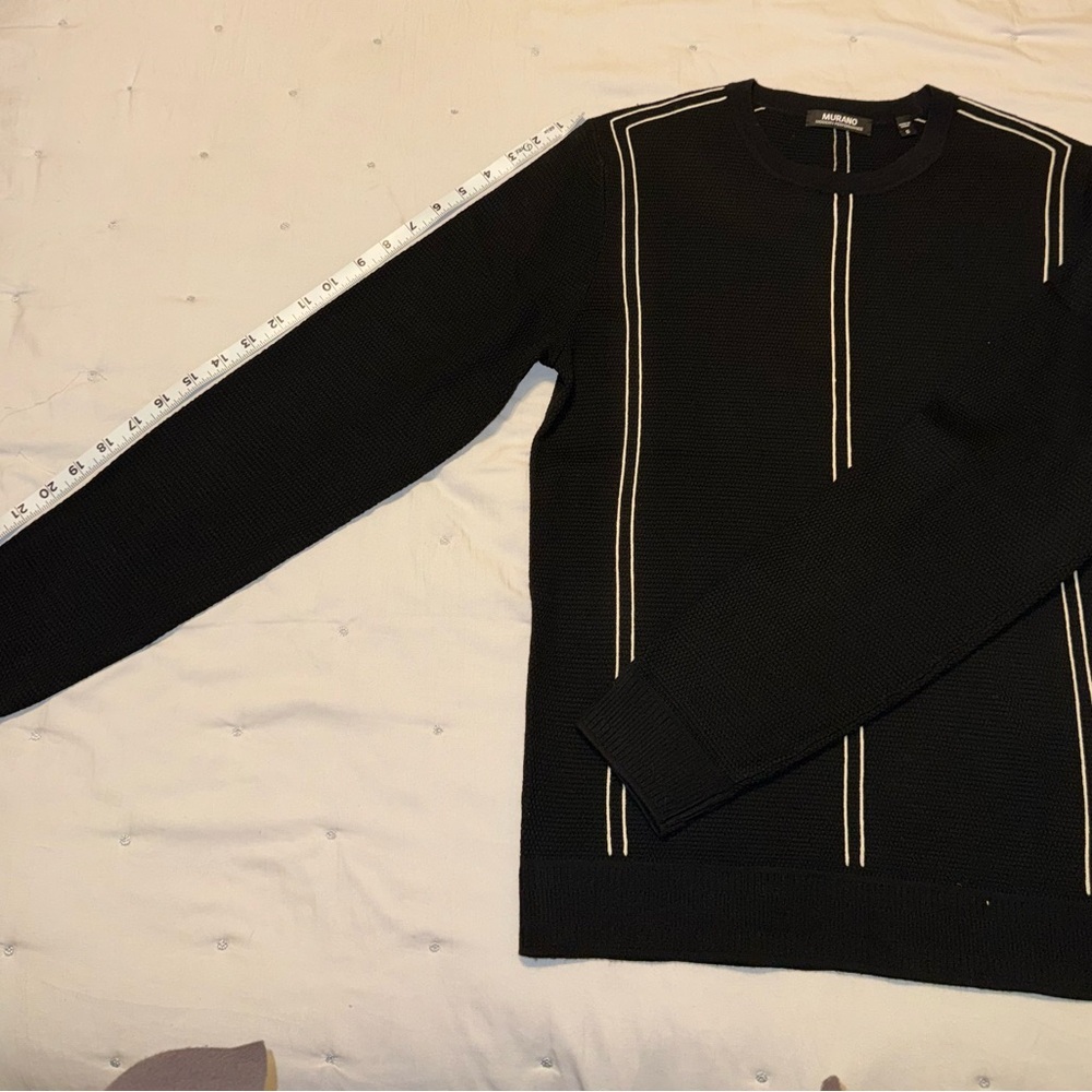 Murano Black Crewneck Sweater with White Stripes - Picture 5 of 7